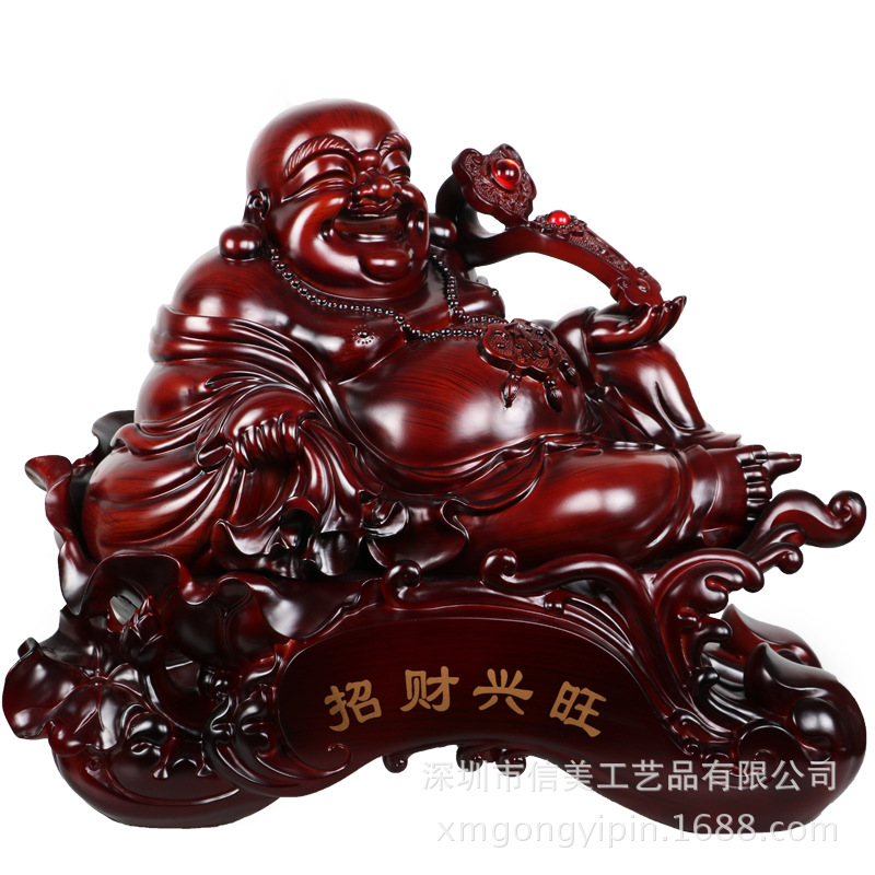 樹脂仿木招財(cái)佛擺件 匠心工藝，聚財(cái)興旺，開業(yè)喬遷送禮佳選
